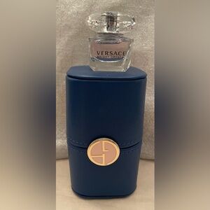 Versace Bright Crystal 5ml perfume with Giorgio Armani jewelry travel box.
